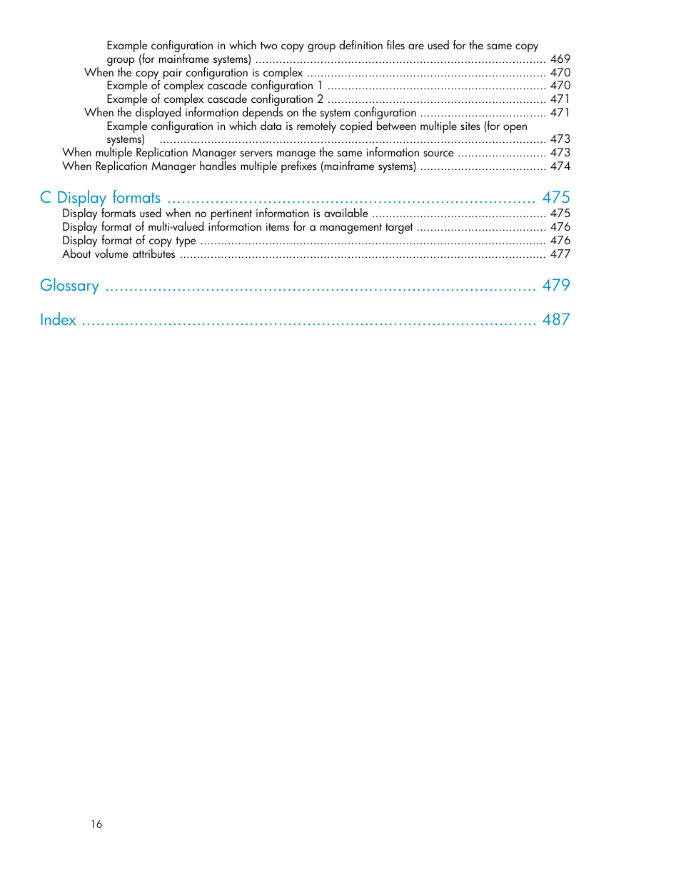 C display formats, Glossary index | HP XP P9000 Command View Advanced Edition Software User Manual | Page 16 / 496
