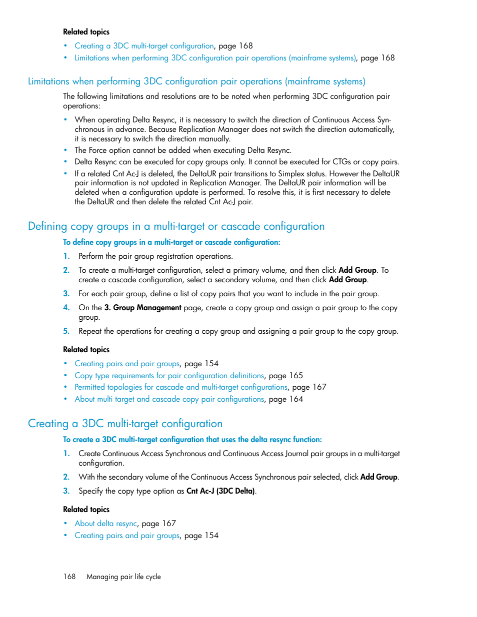 Creating a 3dc multi-target configuration, 168 creating a 3dc multi-target configuration | HP XP P9000 Command View Advanced Edition Software User Manual | Page 168 / 496