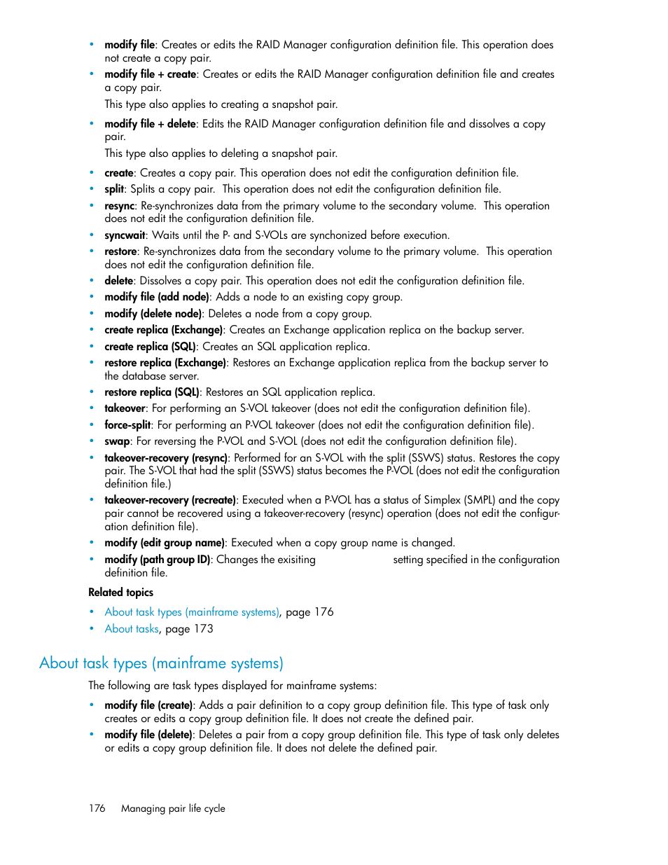 About task types (mainframe systems) | HP XP P9000 Command View Advanced Edition Software User Manual | Page 176 / 496