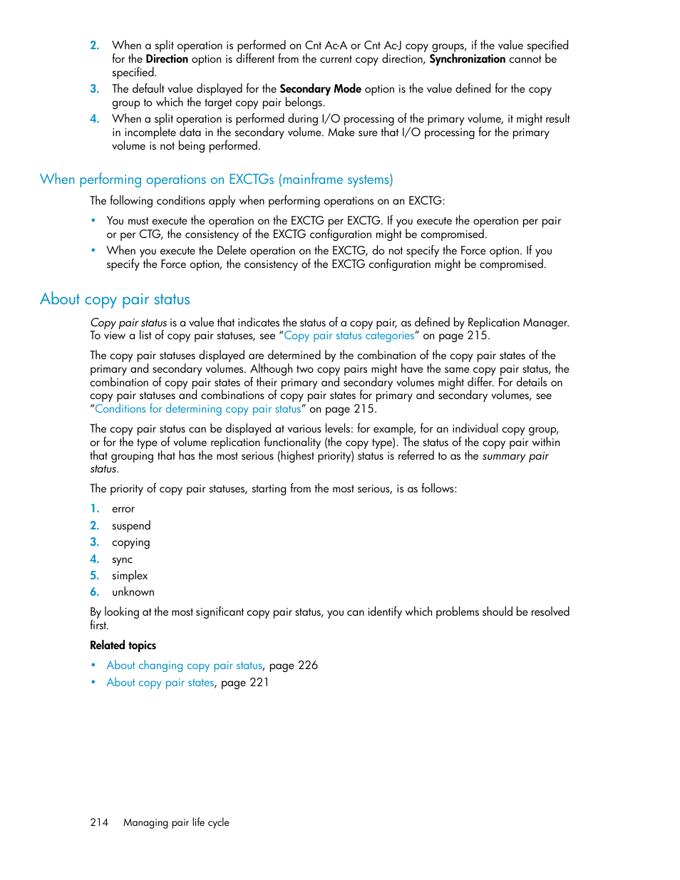 About copy pair status | HP XP P9000 Command View Advanced Edition Software User Manual | Page 214 / 496