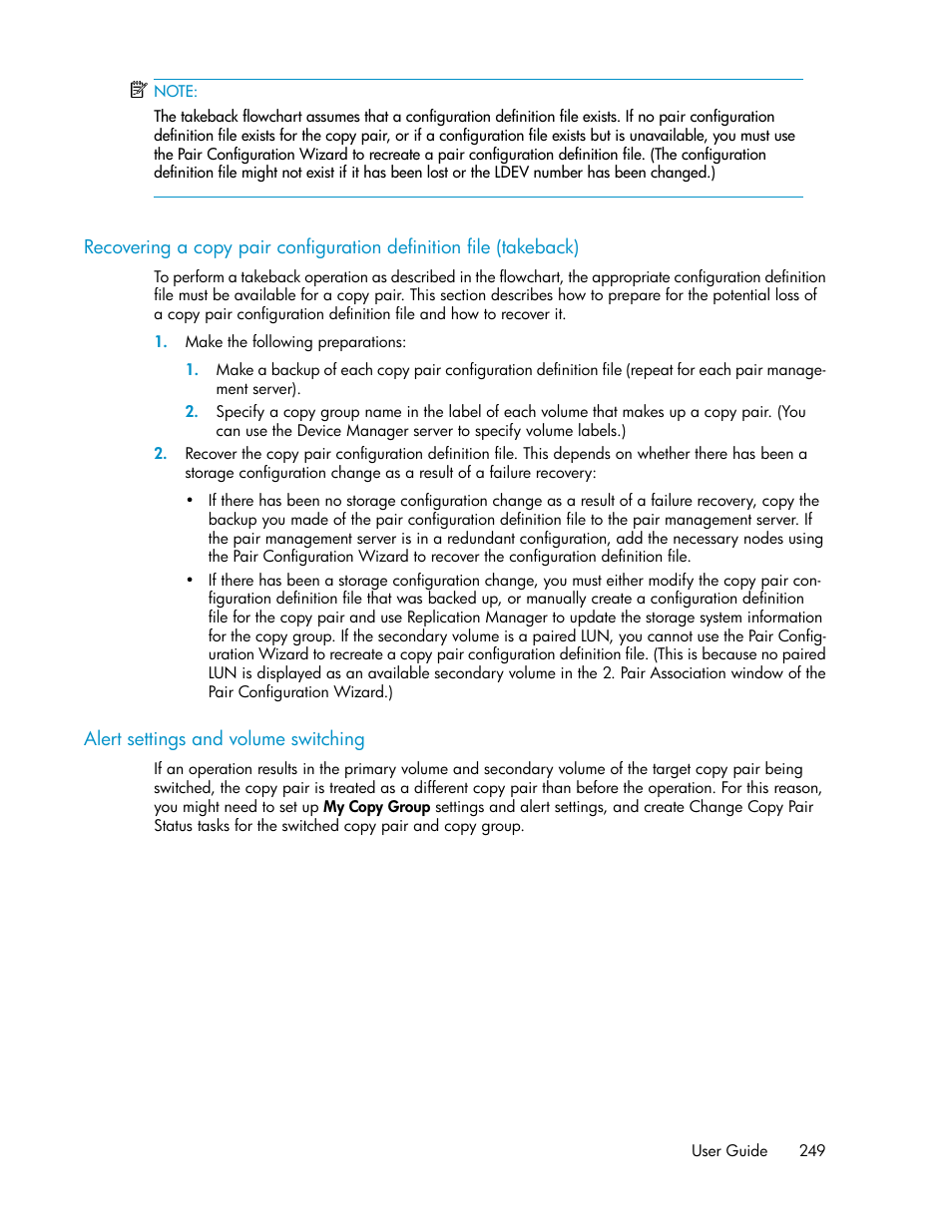 Alert settings and volume switching, 249 alert settings and volume switching | HP XP P9000 Command View Advanced Edition Software User Manual | Page 249 / 496