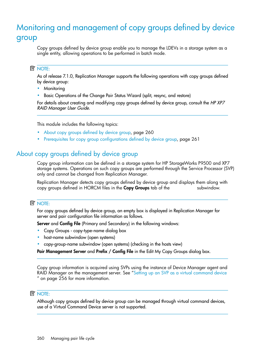 About copy groups defined by device group | HP XP P9000 Command View Advanced Edition Software User Manual | Page 260 / 496