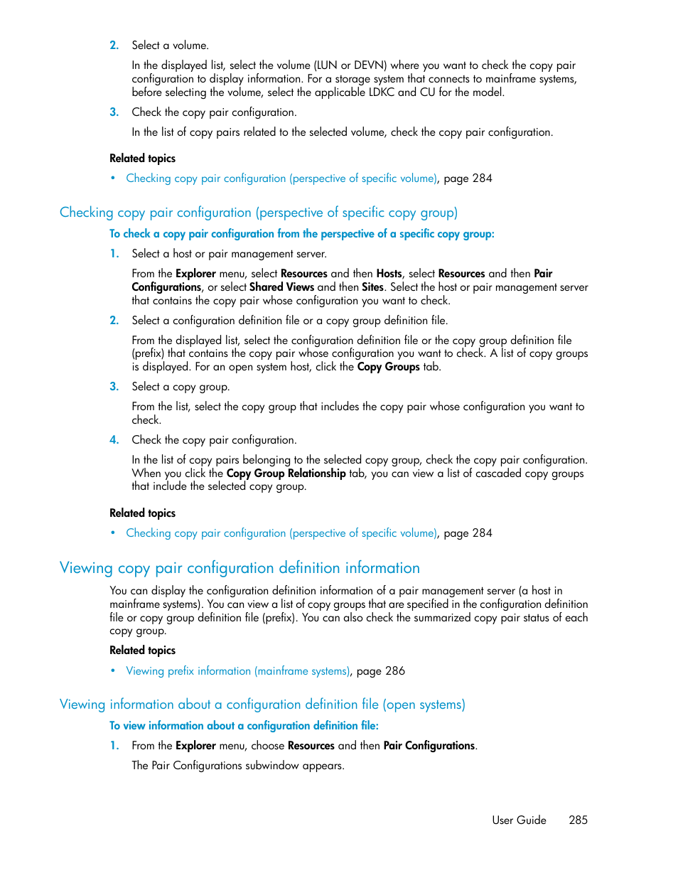 Viewing copy pair, Configuration definition information | HP XP P9000 Command View Advanced Edition Software User Manual | Page 285 / 496