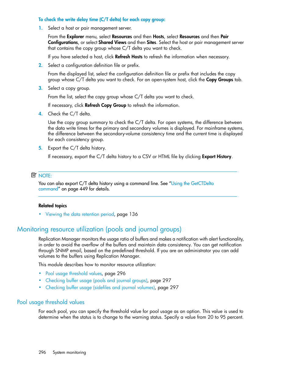 Pool usage threshold values | HP XP P9000 Command View Advanced Edition Software User Manual | Page 296 / 496