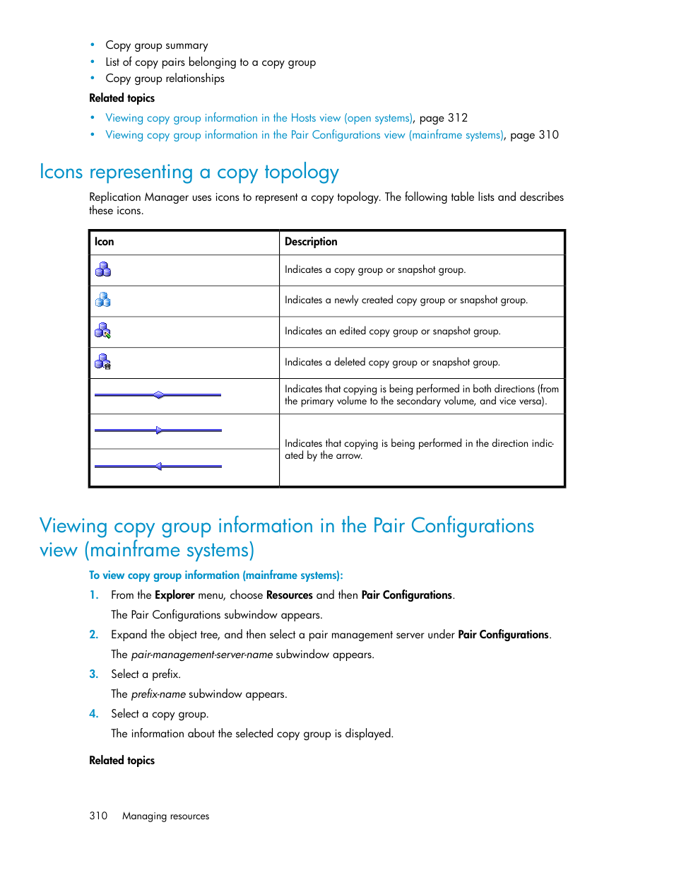 Icons representing a copy topology | HP XP P9000 Command View Advanced Edition Software User Manual | Page 310 / 496