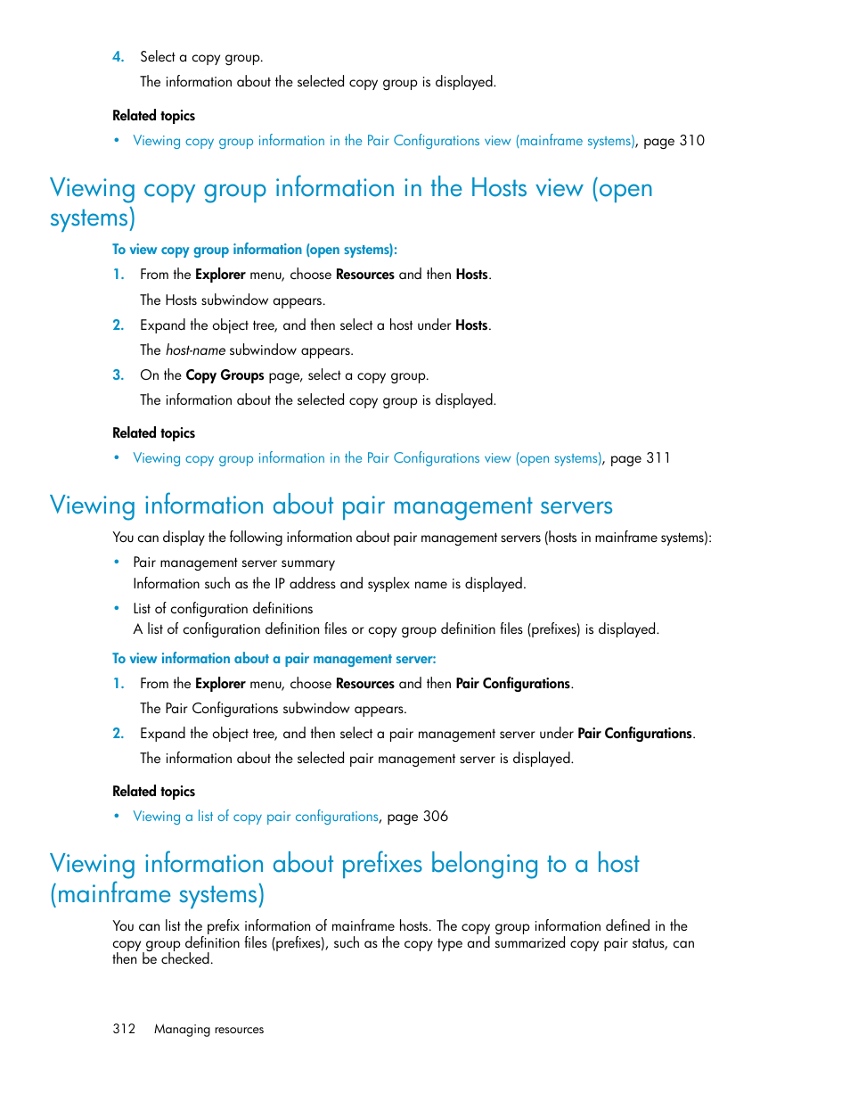 Viewing information about pair management servers, Viewing copy group information in the hosts, View (open systems) | HP XP P9000 Command View Advanced Edition Software User Manual | Page 312 / 496