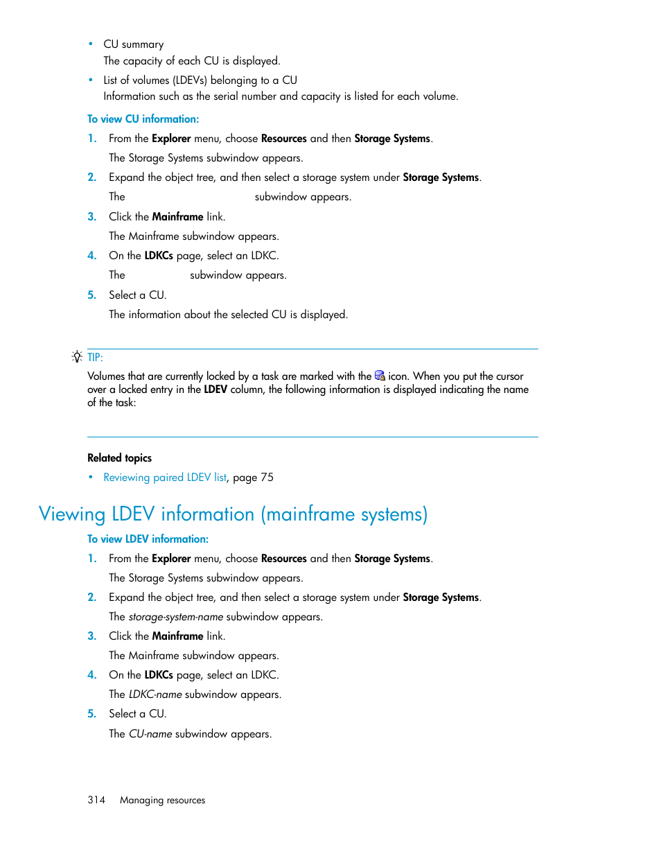 Viewing ldev information (mainframe systems) | HP XP P9000 Command View Advanced Edition Software User Manual | Page 314 / 496