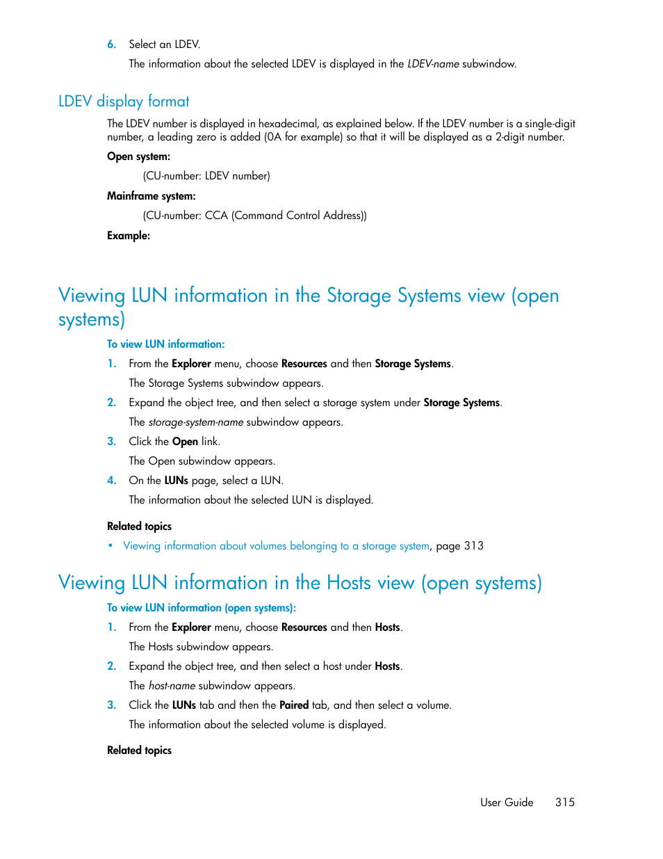 Ldev display format | HP XP P9000 Command View Advanced Edition Software User Manual | Page 315 / 496