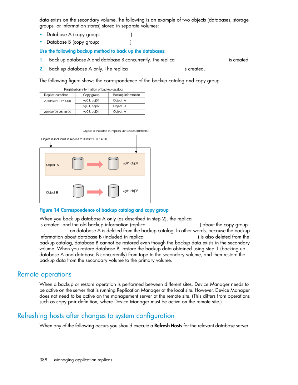 Correspondence of backup catalog and copy group, Remote operations | HP XP P9000 Command View Advanced Edition Software User Manual | Page 388 / 496