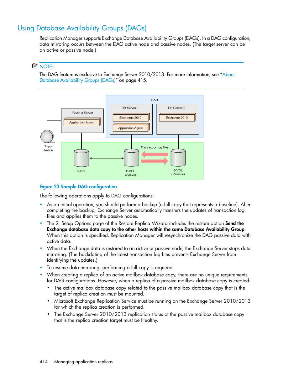 Using database availability groups (dags), Sample dag configuration | HP XP P9000 Command View Advanced Edition Software User Manual | Page 414 / 496