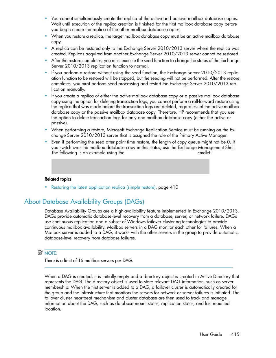 About database availability groups (dags), About database availability, Groups (dags) | About, Database availability groups (dags) | HP XP P9000 Command View Advanced Edition Software User Manual | Page 415 / 496