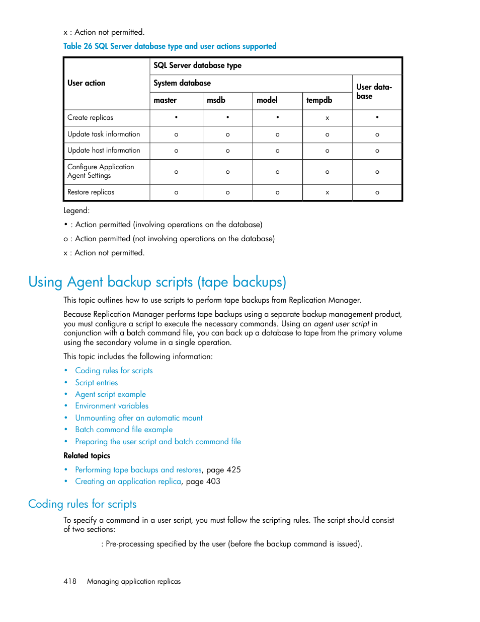 Using agent backup scripts (tape backups), Coding rules for scripts | HP XP P9000 Command View Advanced Edition Software User Manual | Page 418 / 496