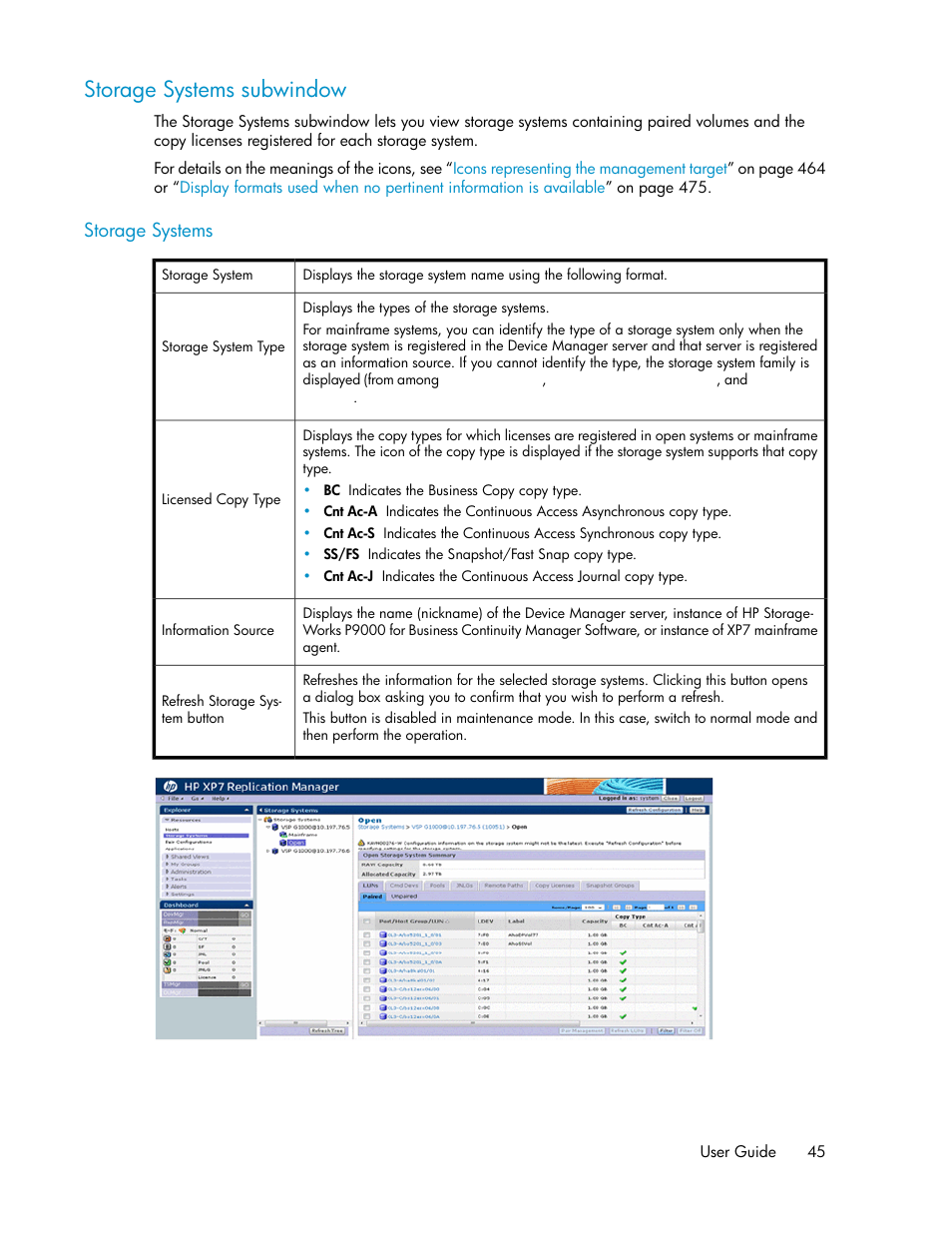 Storage systems subwindow, Storage systems | HP XP P9000 Command View Advanced Edition Software User Manual | Page 45 / 496