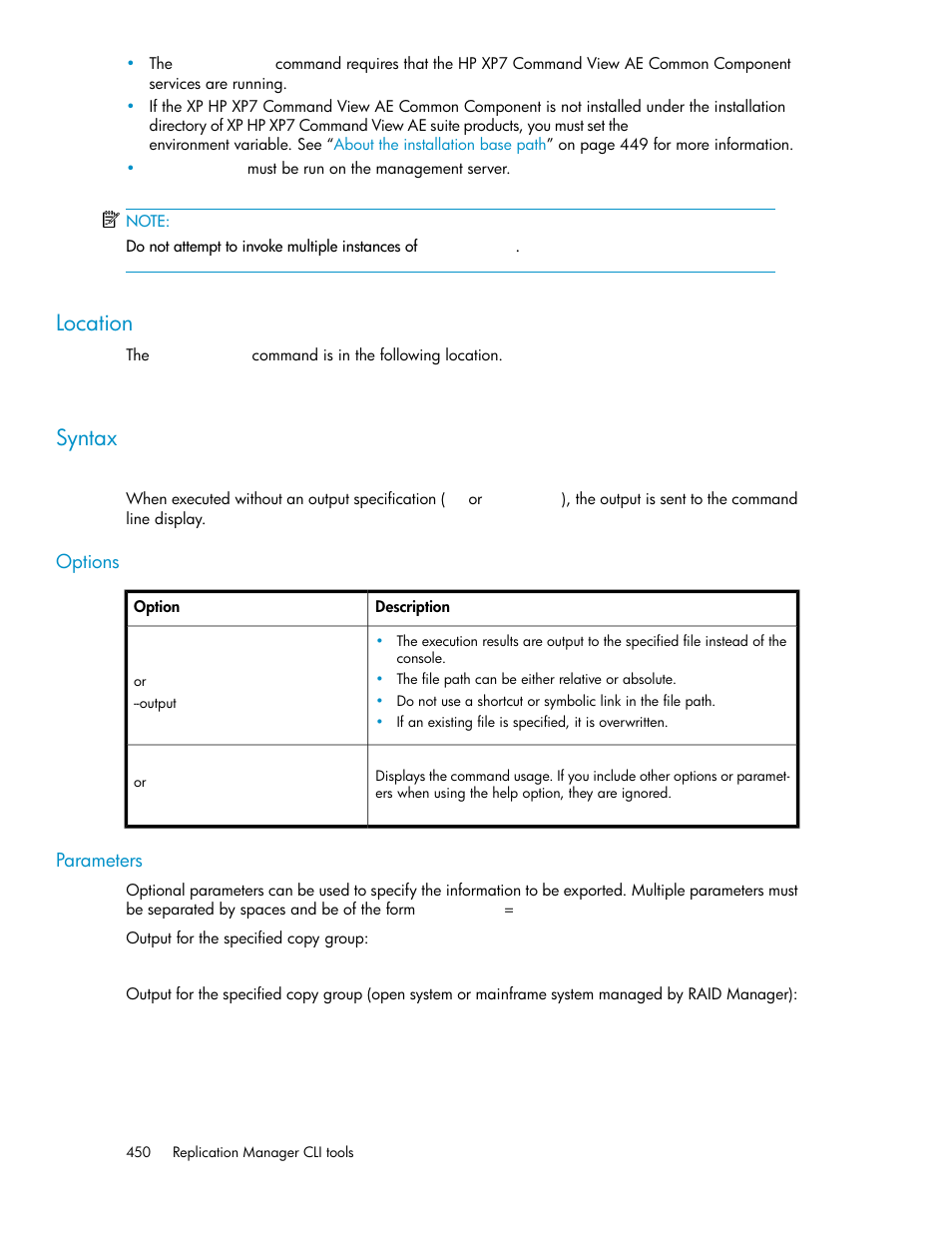 Location, Syntax, 450 syntax | HP XP P9000 Command View Advanced Edition Software User Manual | Page 450 / 496