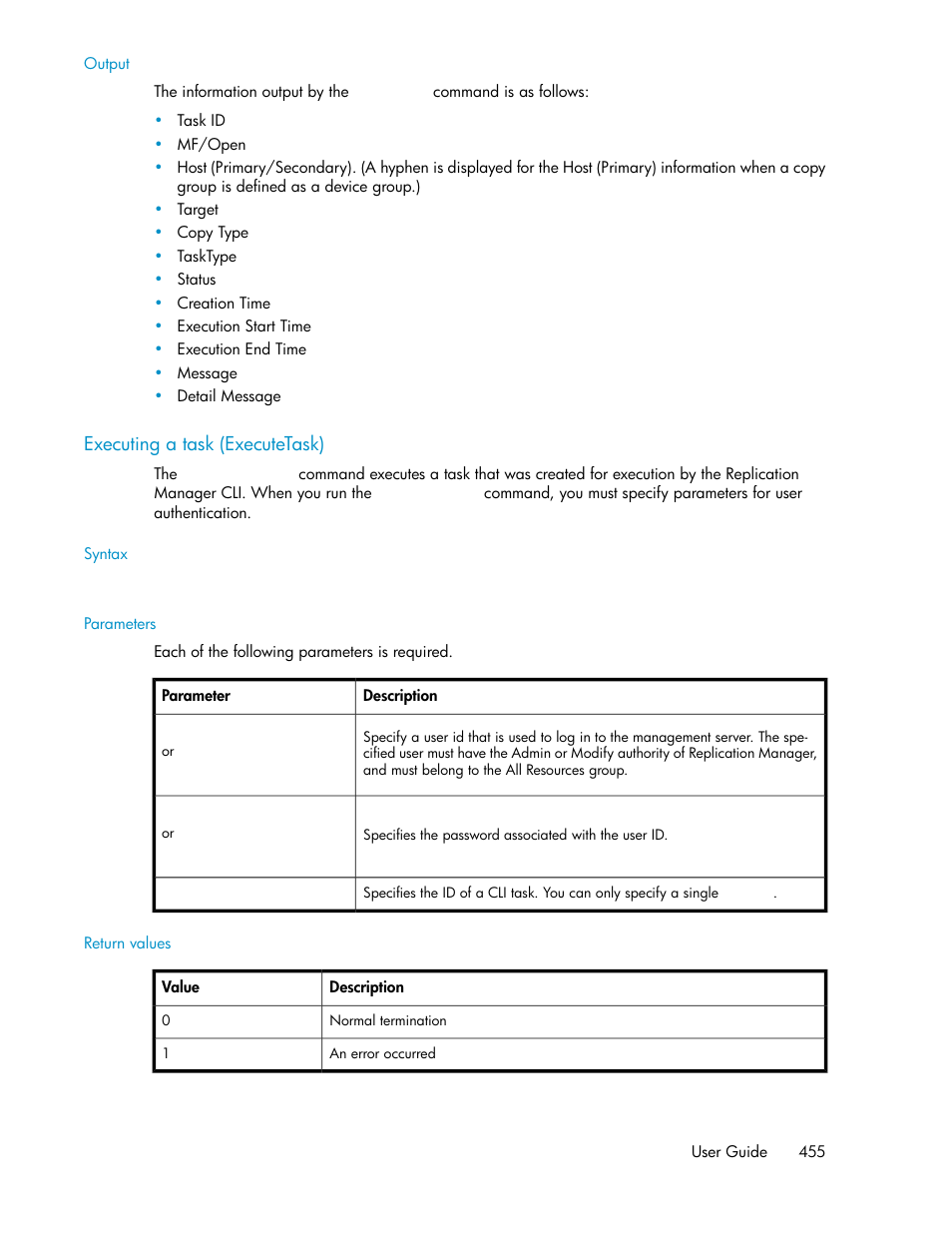 Executing a task (executetask) | HP XP P9000 Command View Advanced Edition Software User Manual | Page 455 / 496