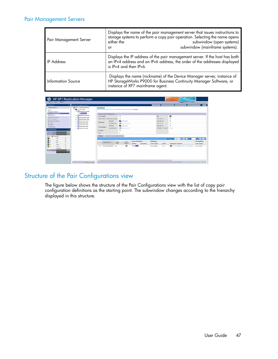 Structure of the pair configurations view | HP XP P9000 Command View Advanced Edition Software User Manual | Page 47 / 496