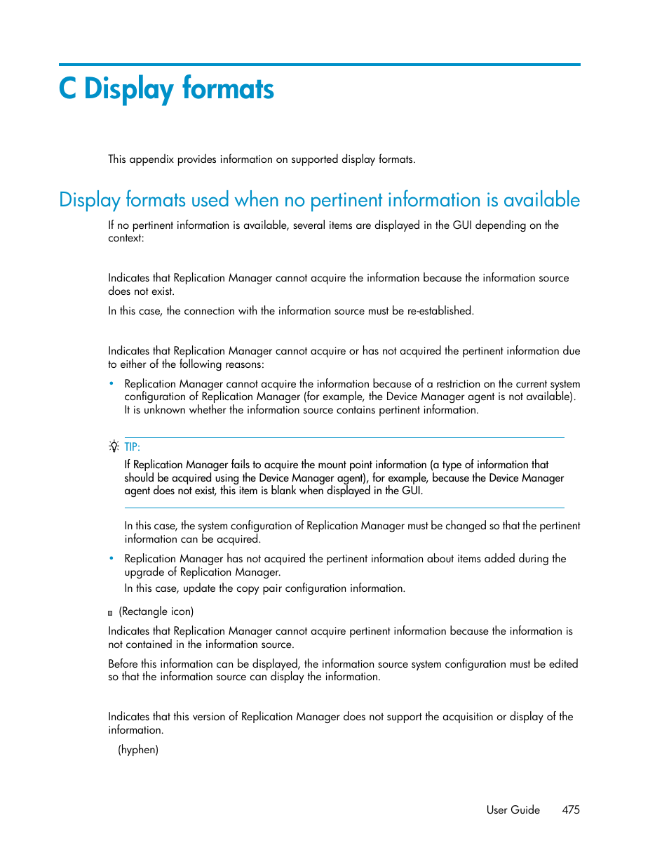 C display formats, Display | HP XP P9000 Command View Advanced Edition Software User Manual | Page 475 / 496