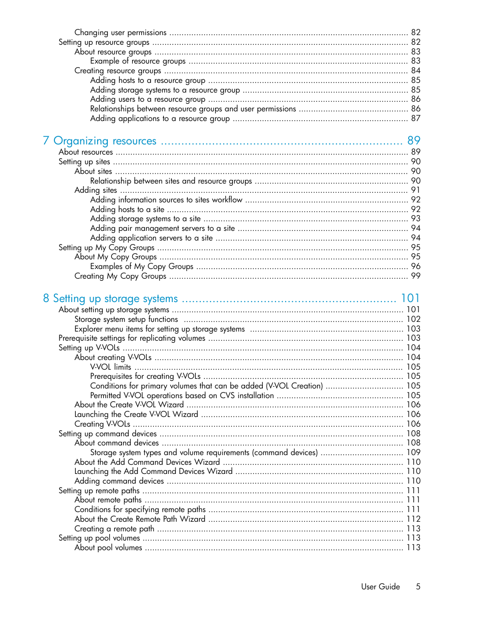 7 organizing resources, 8 setting up storage systems | HP XP P9000 Command View Advanced Edition Software User Manual | Page 5 / 496