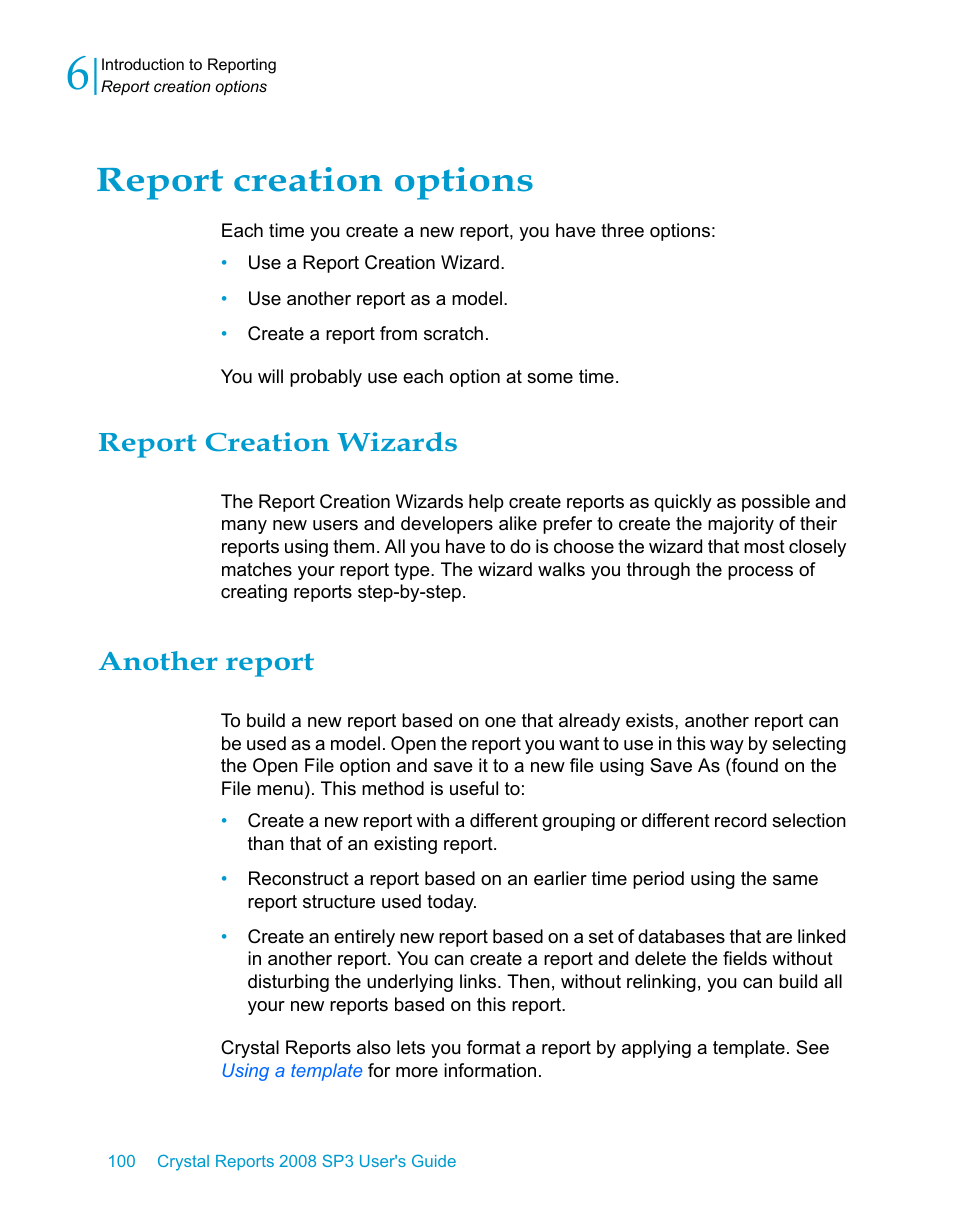 Report creation options, Report creation wizards, Another report | HP Intelligent Management Center Standard Software Platform User Manual | Page 100 / 814