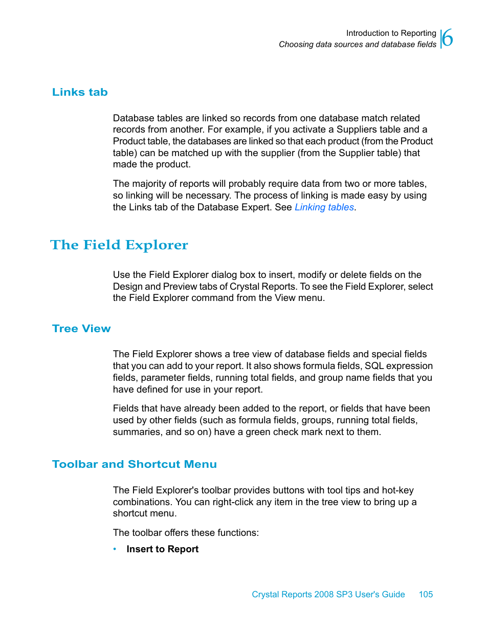 Links tab, The field explorer, Tree view | Toolbar and shortcut menu | HP Intelligent Management Center Standard Software Platform User Manual | Page 105 / 814