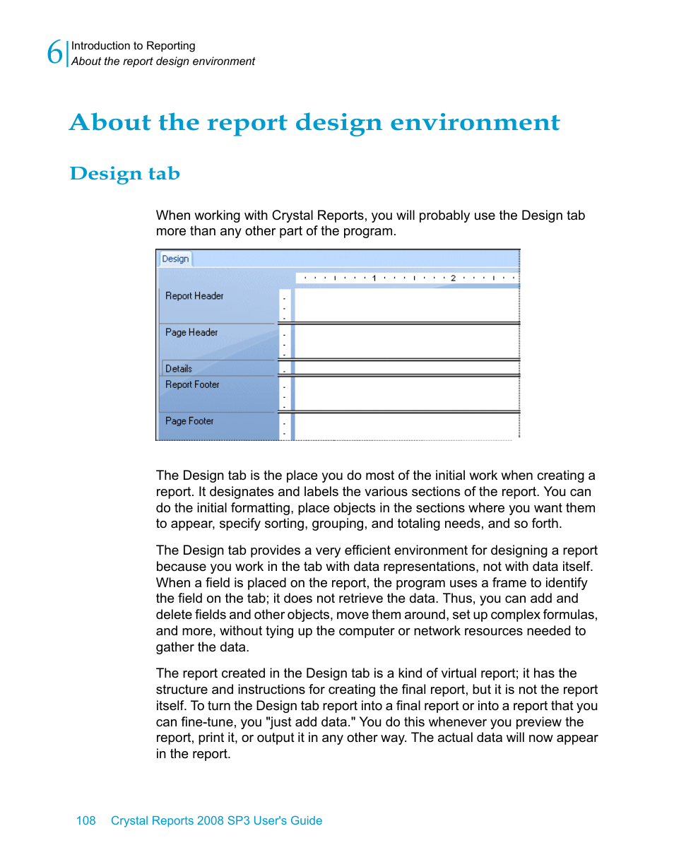 About the report design environment, Design tab | HP Intelligent Management Center Standard Software Platform User Manual | Page 108 / 814