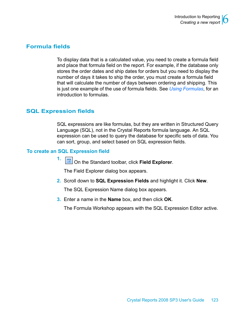 Formula fields, Sql expression fields, To create an sql expression field | HP Intelligent Management Center Standard Software Platform User Manual | Page 123 / 814