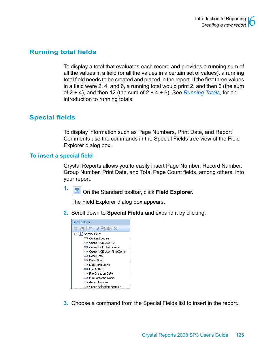 Running total fields, Special fields, To insert a special field | HP Intelligent Management Center Standard Software Platform User Manual | Page 125 / 814