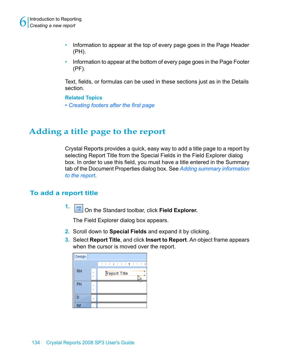 To add a report title, Adding a title, Adding a title page to the report | HP Intelligent Management Center Standard Software Platform User Manual | Page 134 / 814