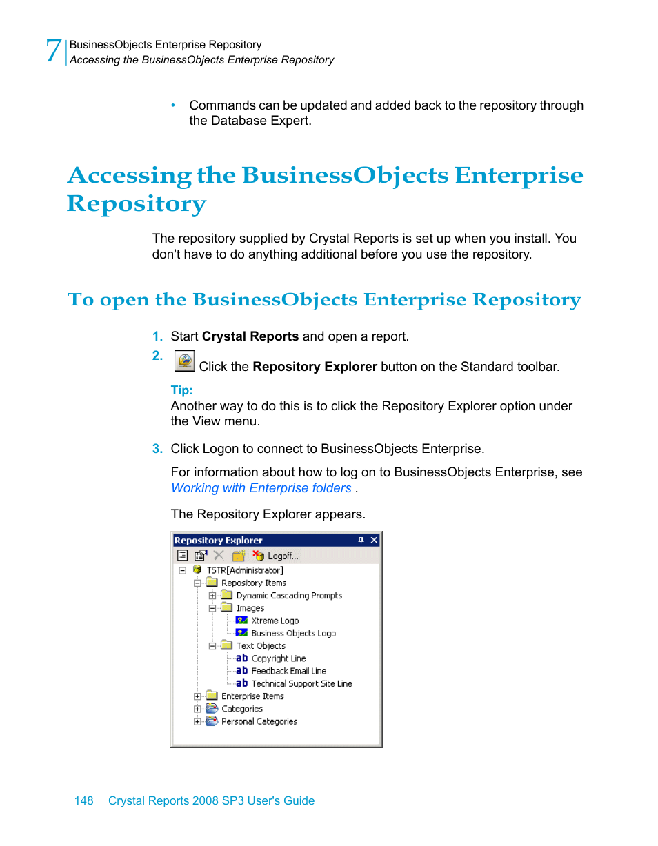 To open the businessobjects enterprise repository | HP Intelligent Management Center Standard Software Platform User Manual | Page 148 / 814