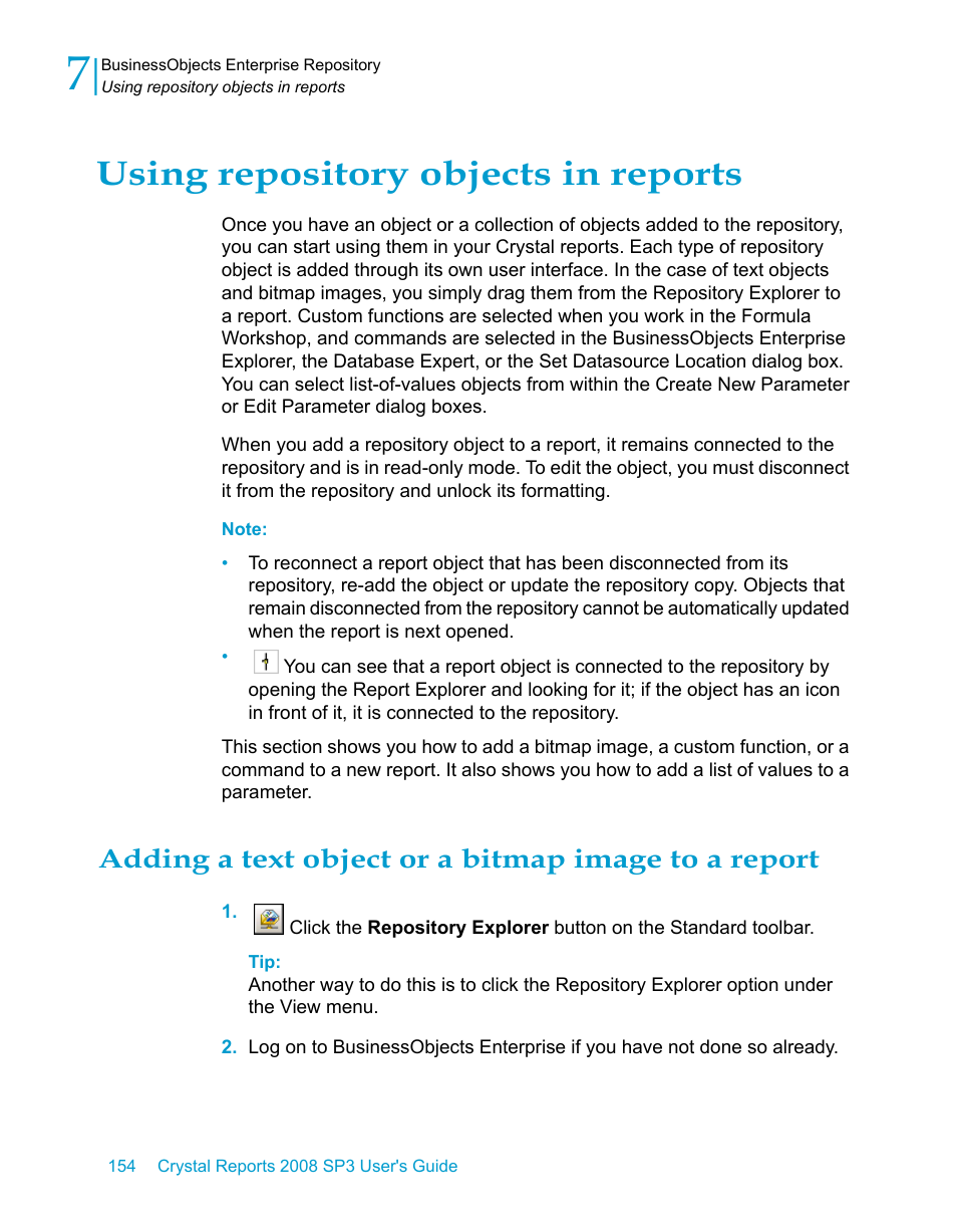 Using repository objects in reports, Adding a text object or a bitmap image to a report | HP Intelligent Management Center Standard Software Platform User Manual | Page 154 / 814