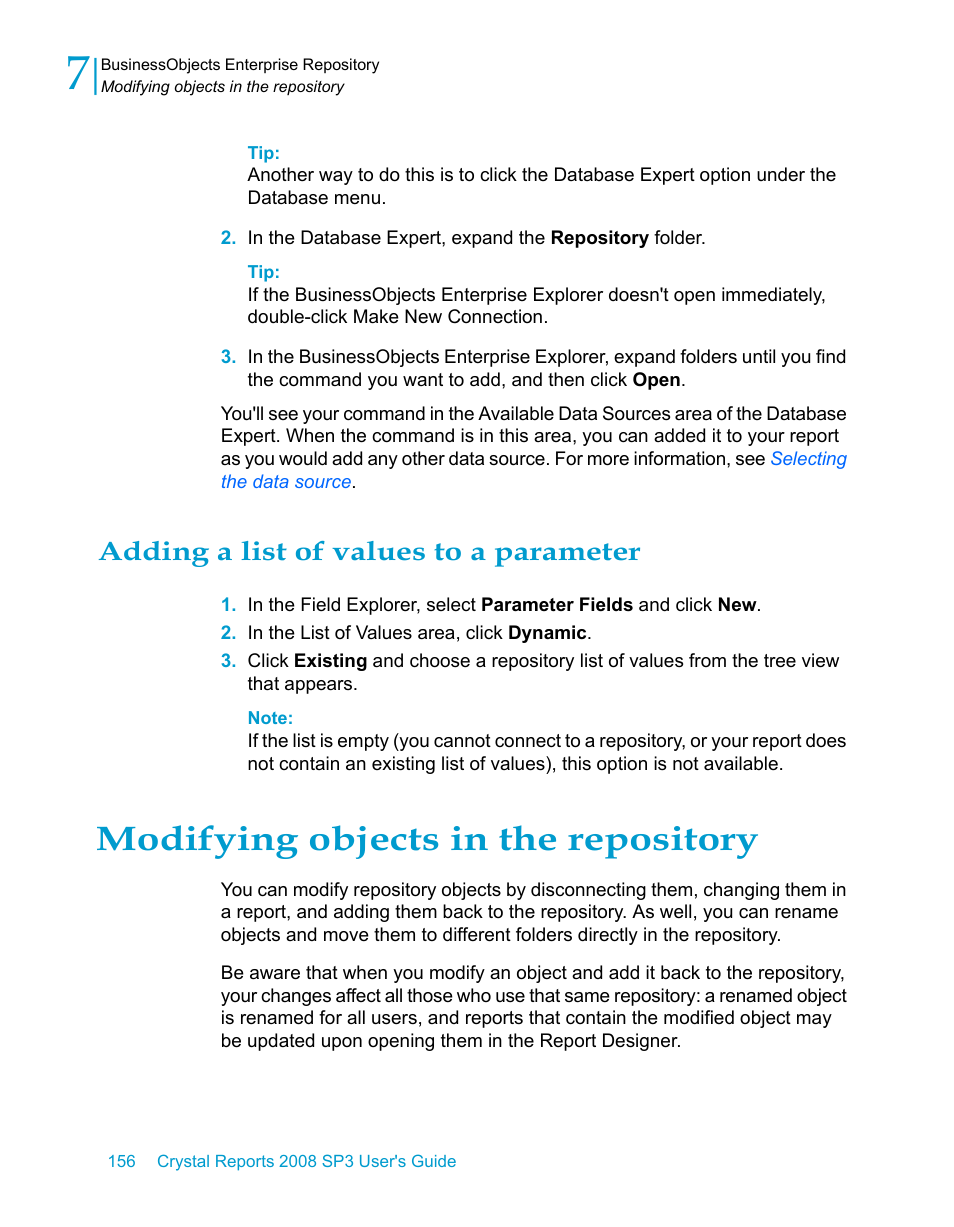 Adding a list of values to a parameter, Modifying objects in the repository | HP Intelligent Management Center Standard Software Platform User Manual | Page 156 / 814