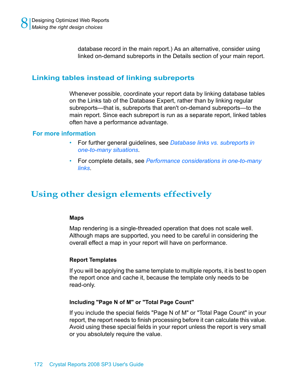 Linking tables instead of linking subreports, For more information, Using other design elements effectively | HP Intelligent Management Center Standard Software Platform User Manual | Page 172 / 814