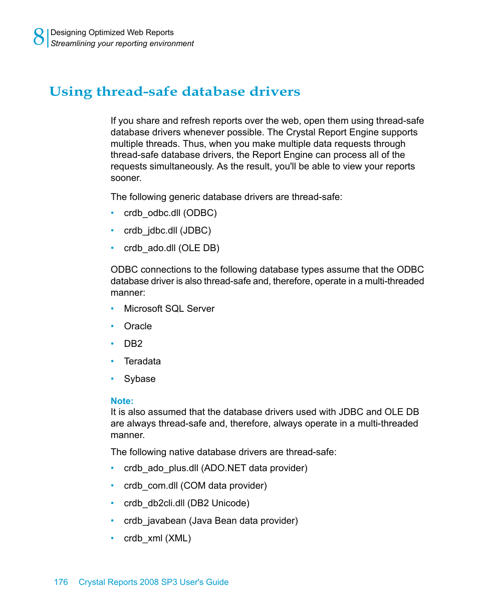 Using thread-safe database drivers | HP Intelligent Management Center Standard Software Platform User Manual | Page 176 / 814