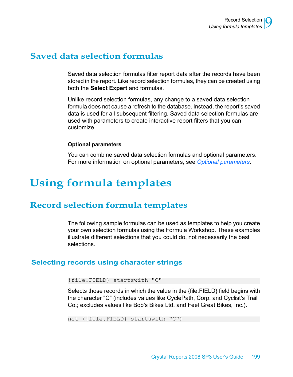 Saved data selection formulas, Using formula templates, Record selection formula templates | Selecting records using character strings, Using formula, Templates | HP Intelligent Management Center Standard Software Platform User Manual | Page 199 / 814