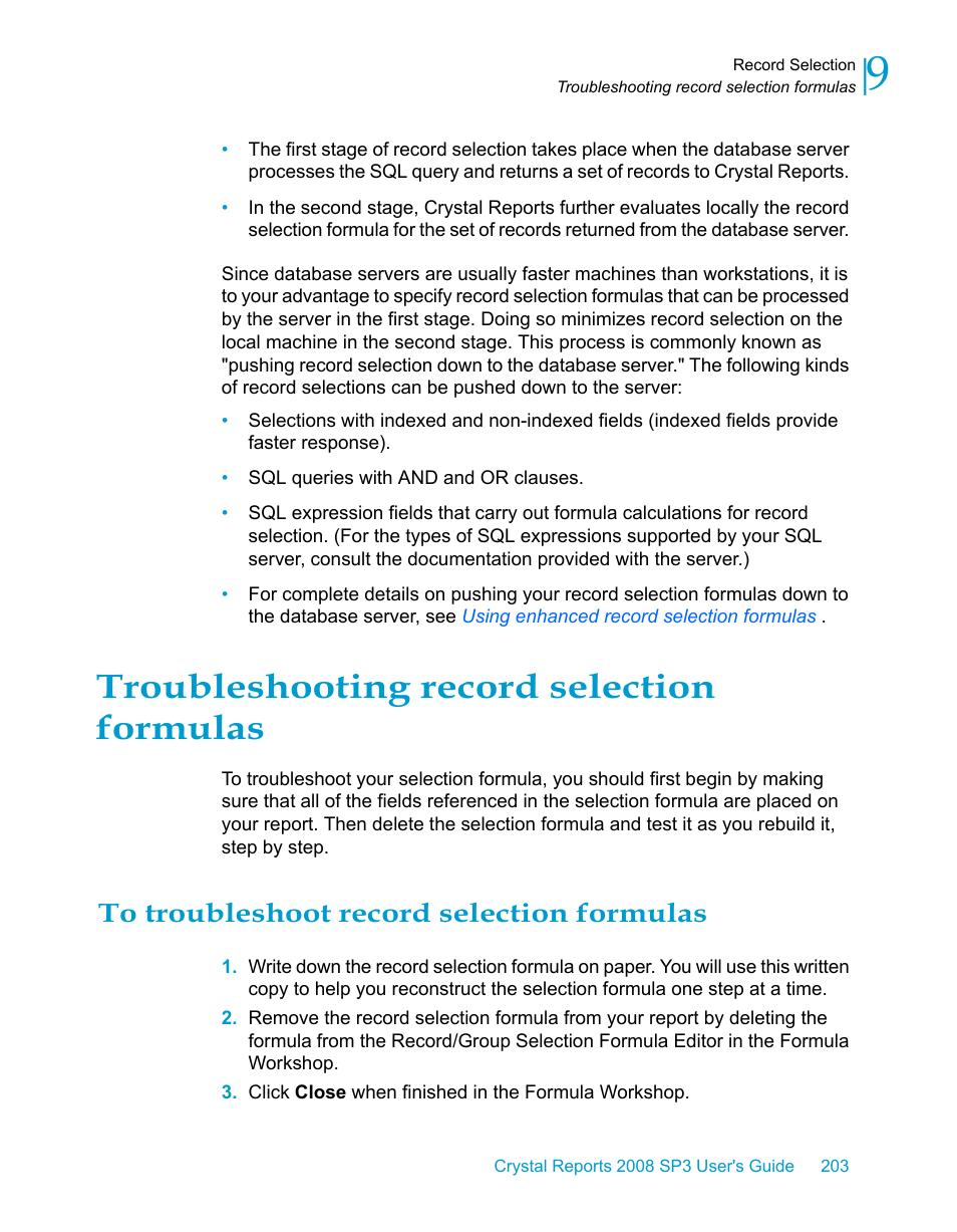 Troubleshooting record selection formulas, To troubleshoot record selection formulas | HP Intelligent Management Center Standard Software Platform User Manual | Page 203 / 814