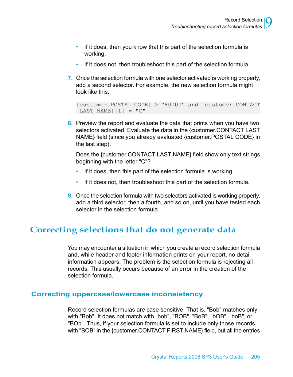 Correcting selections that do not generate data, Correcting uppercase/lowercase inconsistency | HP Intelligent Management Center Standard Software Platform User Manual | Page 205 / 814