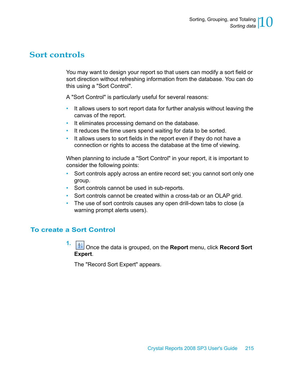 Sort controls, To create a sort control | HP Intelligent Management Center Standard Software Platform User Manual | Page 215 / 814