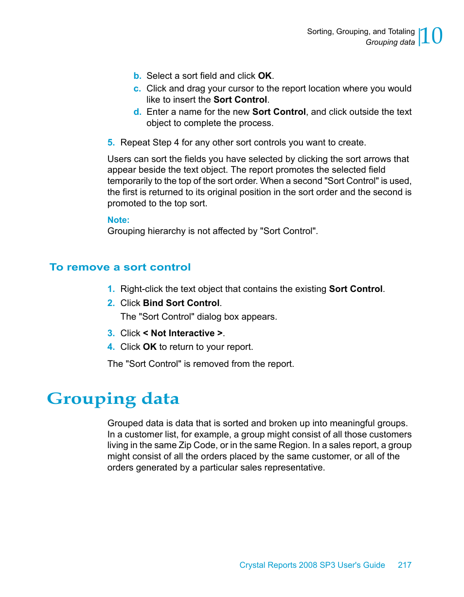 To remove a sort control, Grouping data, Grouping | Data | HP Intelligent Management Center Standard Software Platform User Manual | Page 217 / 814