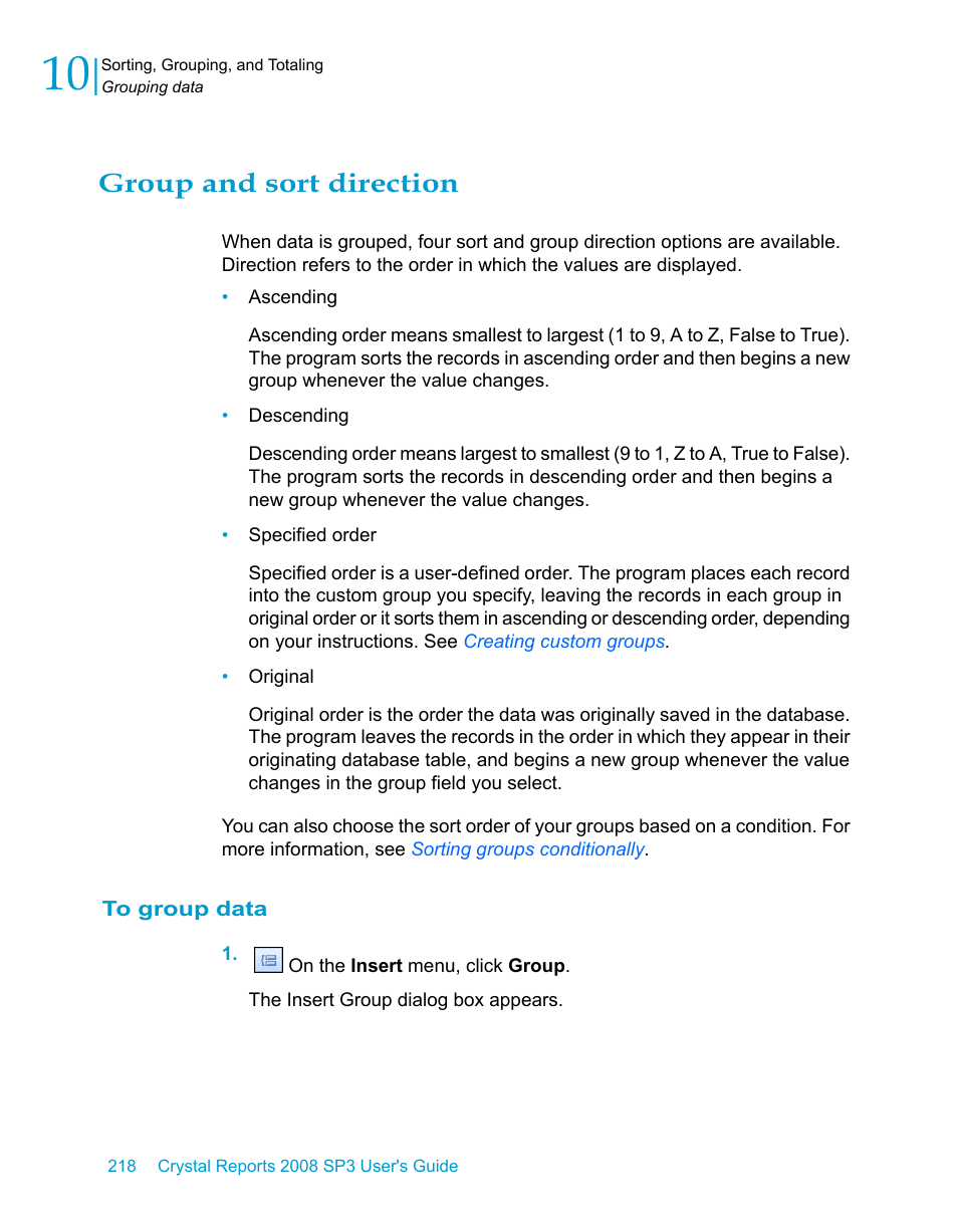 Group and sort direction, To group data | HP Intelligent Management Center Standard Software Platform User Manual | Page 218 / 814