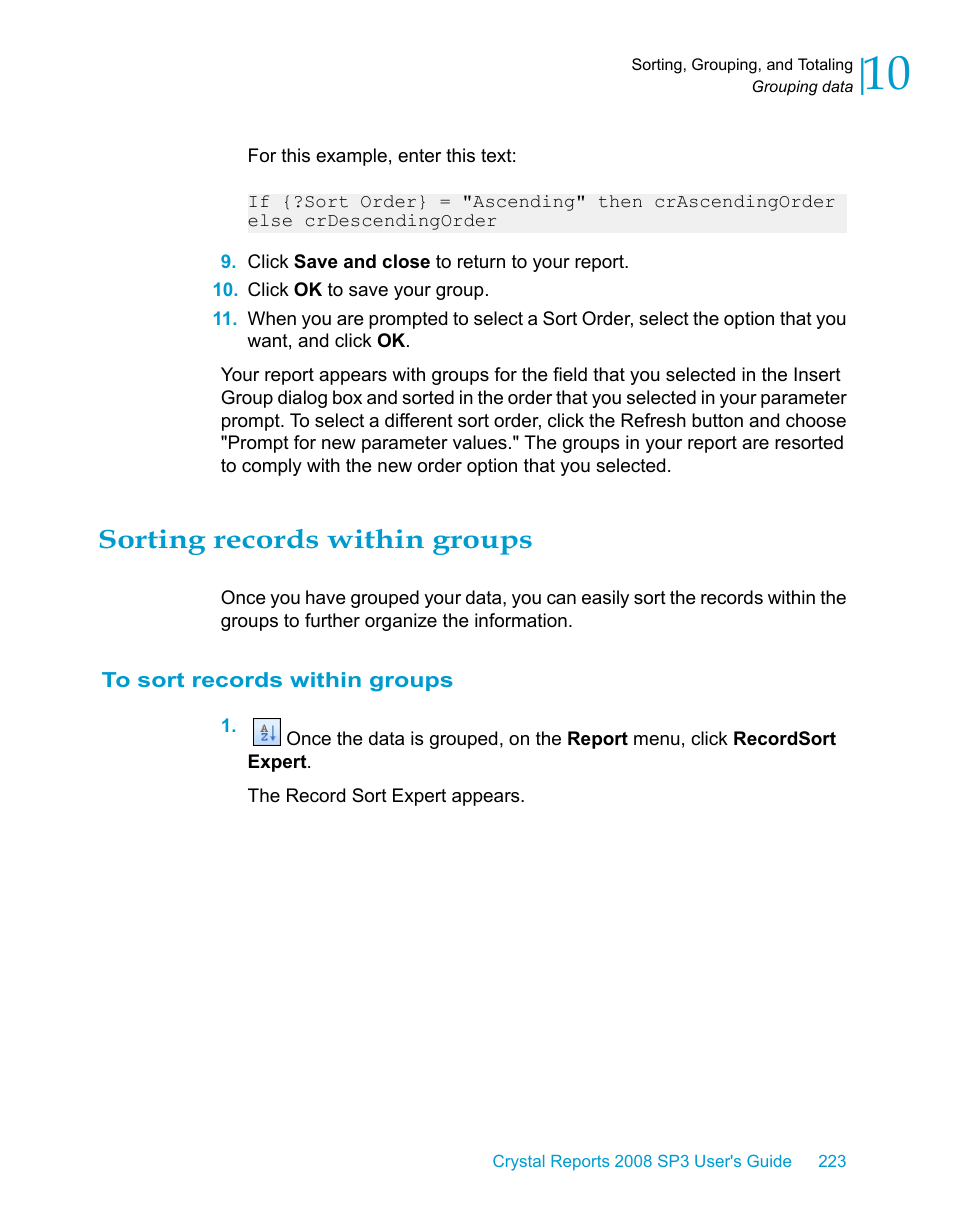 Sorting records within groups, To sort records within groups | HP Intelligent Management Center Standard Software Platform User Manual | Page 223 / 814