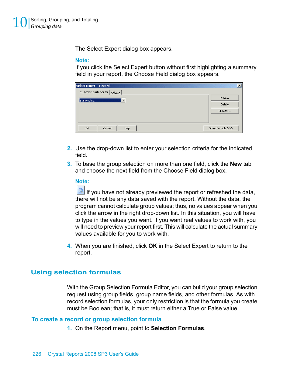 Using selection formulas, To create a record or group selection formula | HP Intelligent Management Center Standard Software Platform User Manual | Page 226 / 814