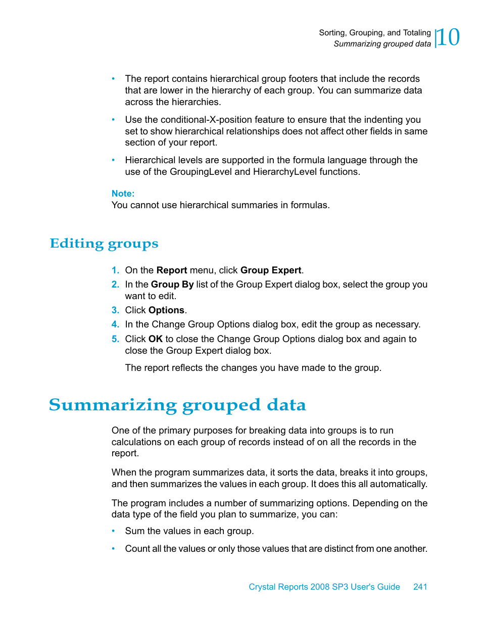 Editing groups, Summarizing grouped data | HP Intelligent Management Center Standard Software Platform User Manual | Page 241 / 814