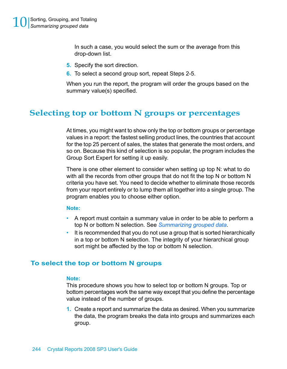 Selecting top or bottom n groups or percentages, To select the top or bottom n groups, Selecting | Top or bottom n groups or percentages | HP Intelligent Management Center Standard Software Platform User Manual | Page 244 / 814
