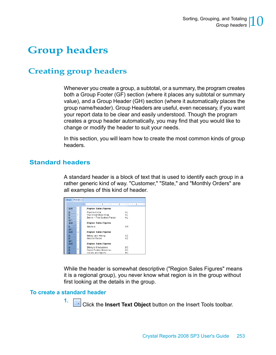 Group headers, Creating group headers, Standard headers | To create a standard header | HP Intelligent Management Center Standard Software Platform User Manual | Page 253 / 814