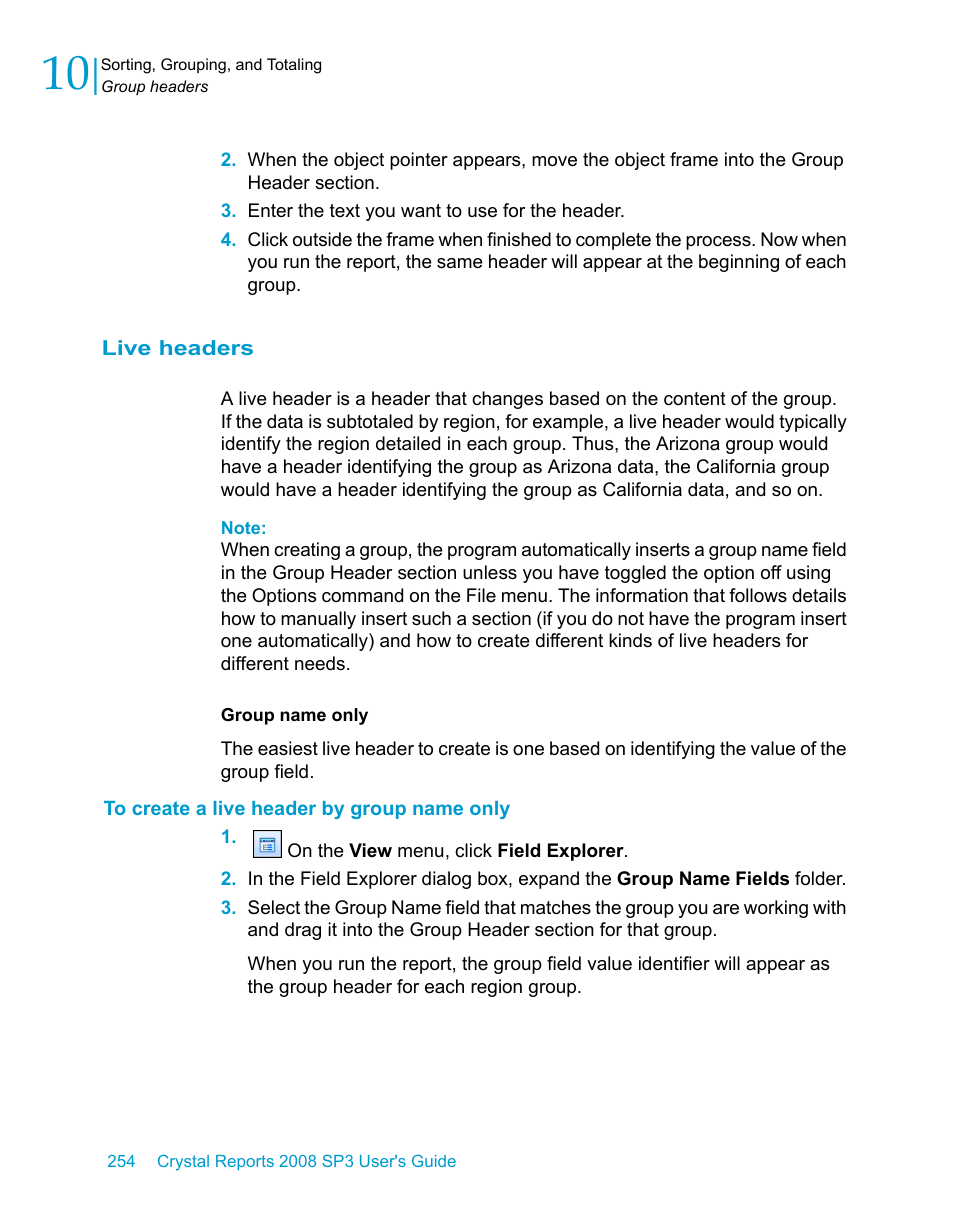 Live headers, To create a live header by group name only | HP Intelligent Management Center Standard Software Platform User Manual | Page 254 / 814