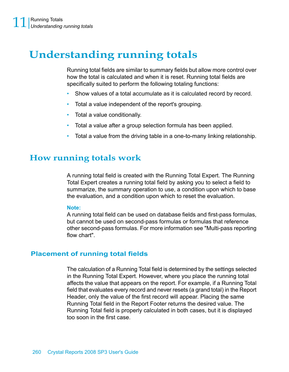 Understanding running totals, How running totals work, Placement of running total fields | HP Intelligent Management Center Standard Software Platform User Manual | Page 260 / 814