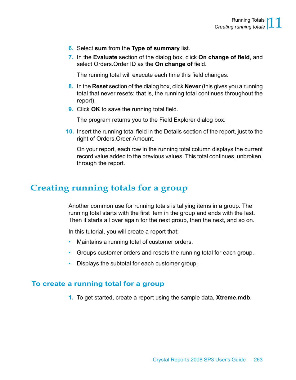 Creating running totals for a group, To create a running total for a group | HP Intelligent Management Center Standard Software Platform User Manual | Page 263 / 814