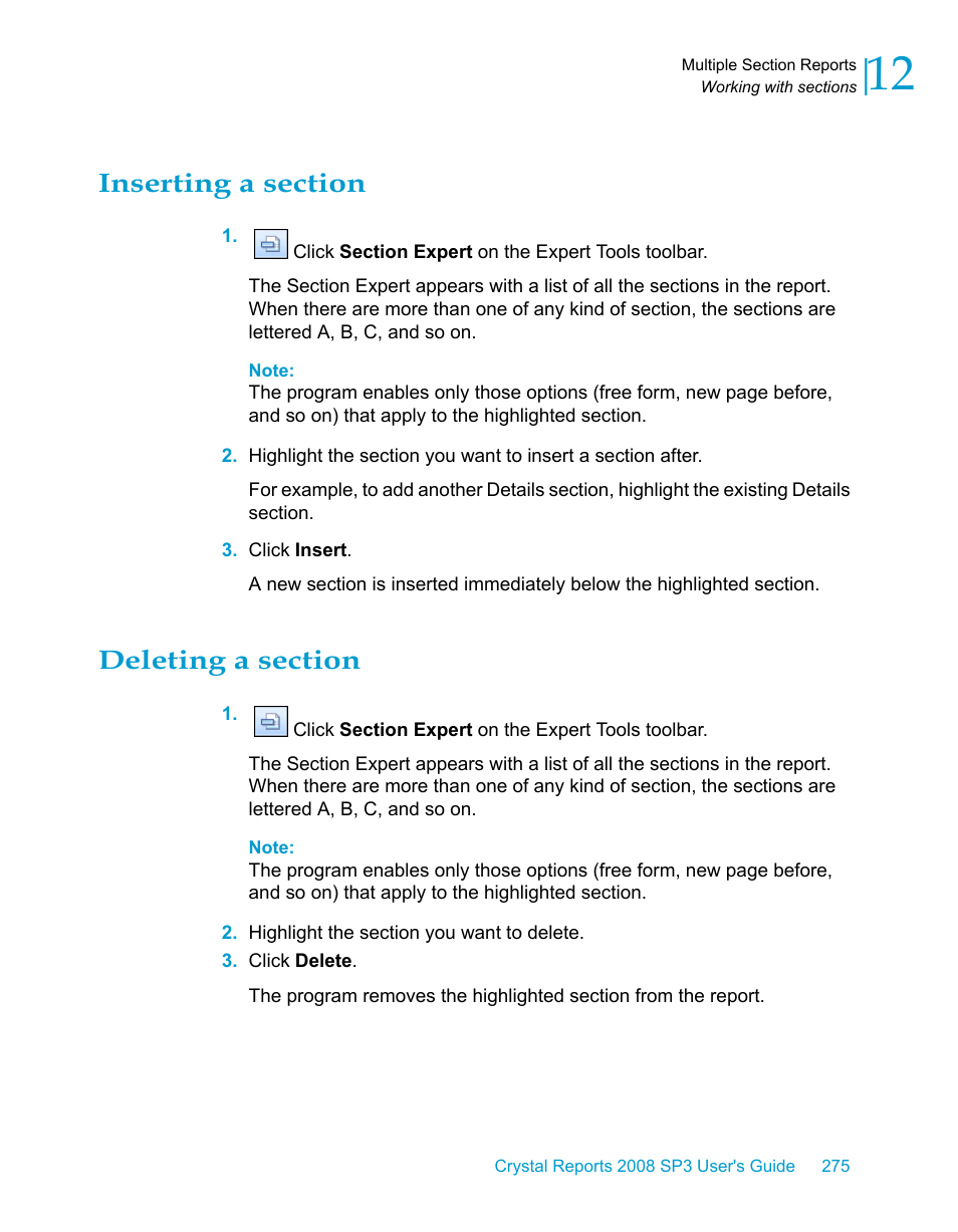 Inserting a section, Deleting a section | HP Intelligent Management Center Standard Software Platform User Manual | Page 275 / 814