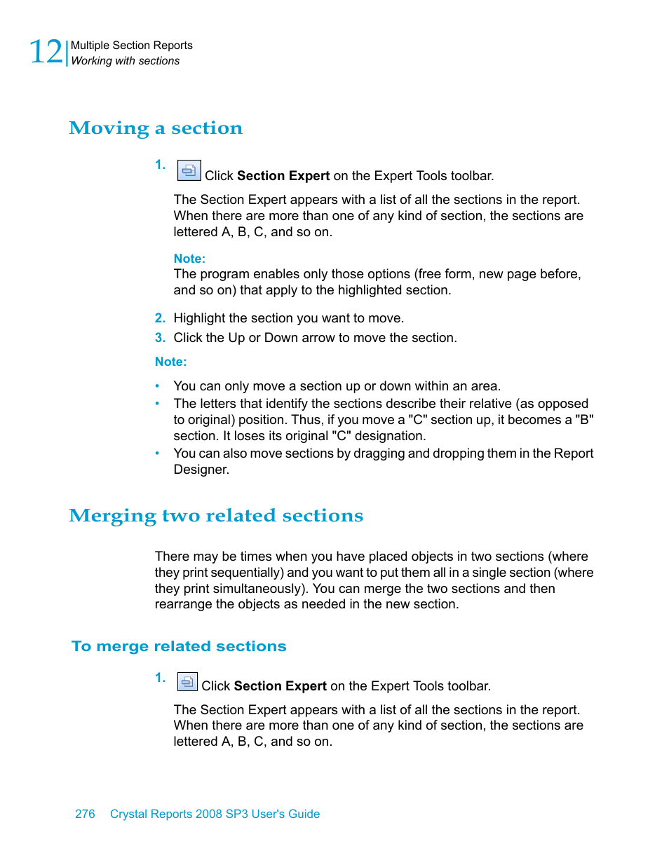 Moving a section, Merging two related sections, To merge related sections | HP Intelligent Management Center Standard Software Platform User Manual | Page 276 / 814