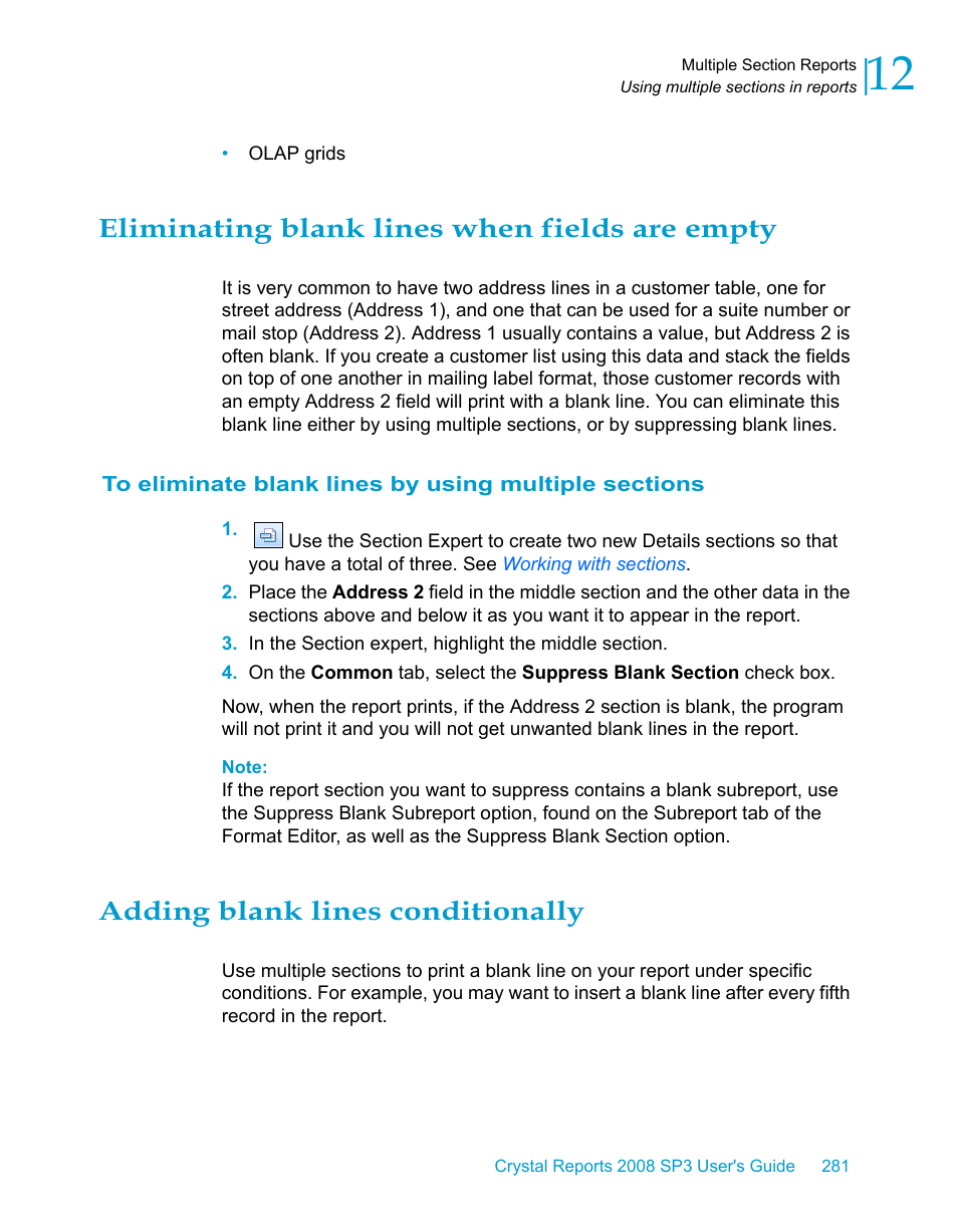 Eliminating blank lines when fields are empty, Adding blank lines conditionally, Eliminating blank lines | When fields are empty, Adding blank lines, Conditionally | HP Intelligent Management Center Standard Software Platform User Manual | Page 281 / 814